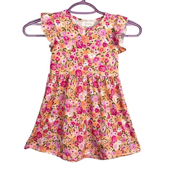 btween Little Girls Floral Jersey Knit Dress Ruffle Sleeve Size 4 Summer Style - Picture 1 of 4